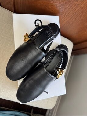 Brand New With Box Givenchy Leather Slingbacks with Gold Chain Detail size 38.5